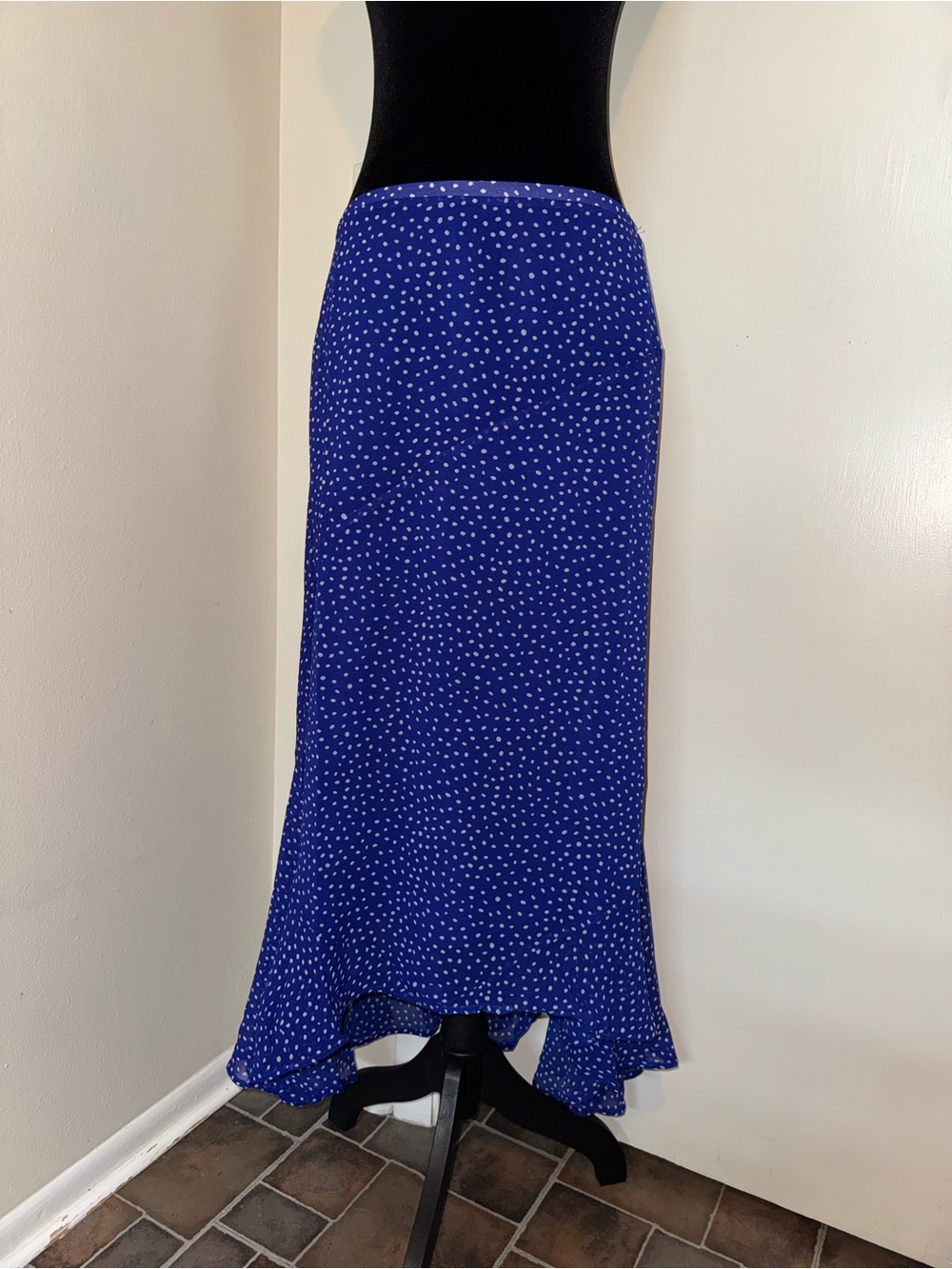 Zenana Outfitters Royal Blue Maxi Skirt with White Dot Print - Picture 2 of 6